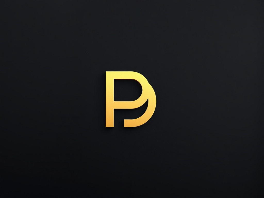 A minimalist geometric symbol: interlocking letters 'P' and 'S' in gold, with a subtle embossed effect on a matte black background. Photorealistic, 8K, product photography style.
